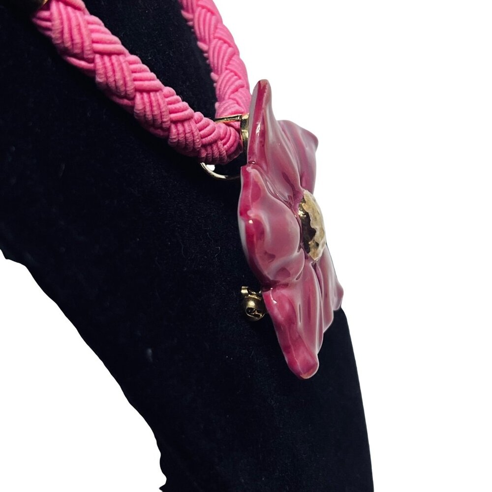 Avon Pink Ceramic Wild Flower Choker Necklace On Braided Cord (6127) - Picture 2 of 7